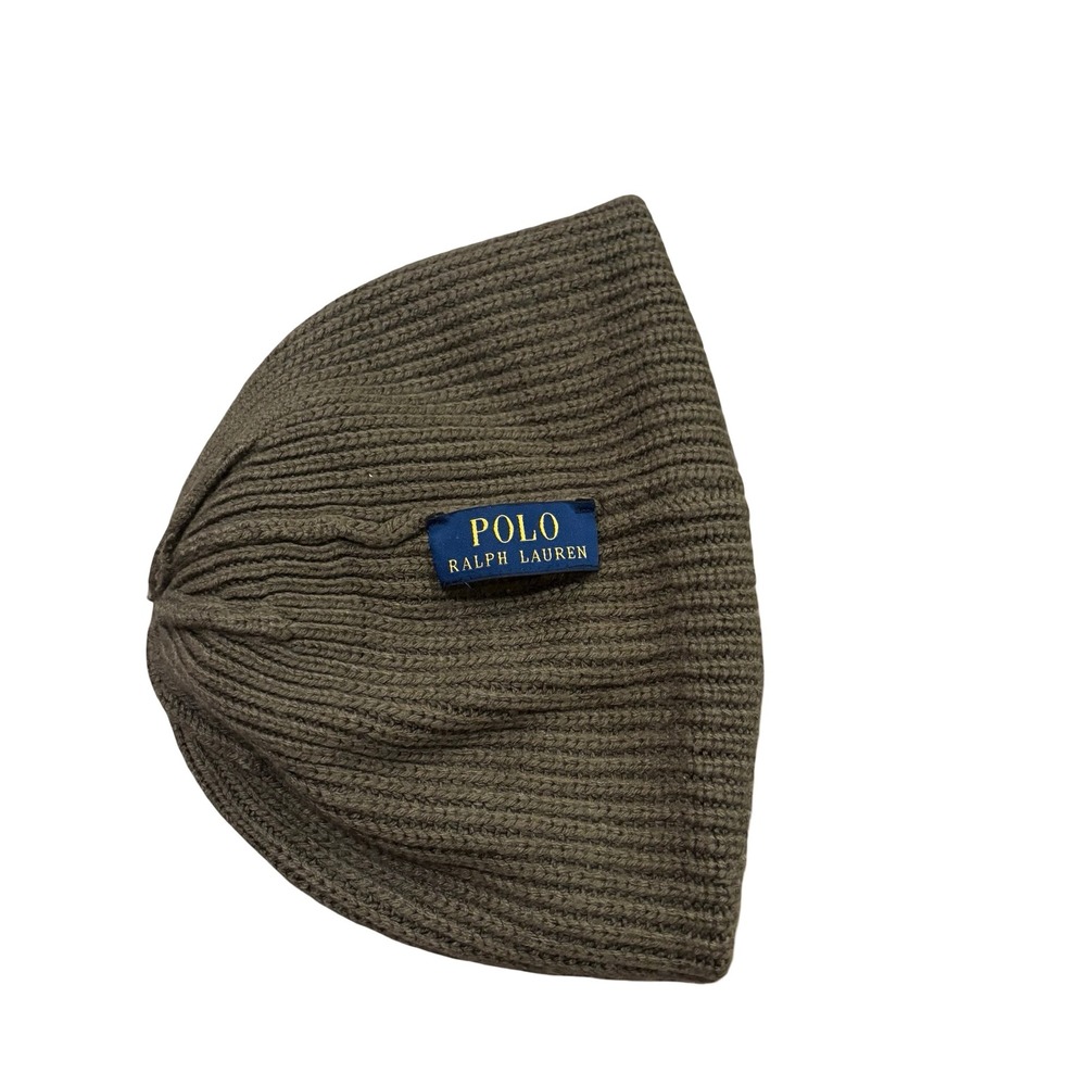 Polo Ralph Lauren Men Olive Green Ribbed Knit Beanie Tiger American Flag Patches - Picture 5 of 5
